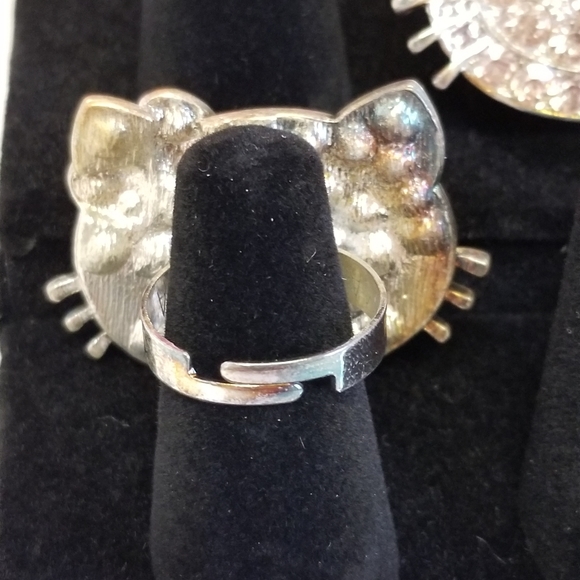 Hello Kitty Adjustable Rhinestone Logo Ring Pink and Silver New - Picture 2 of 6